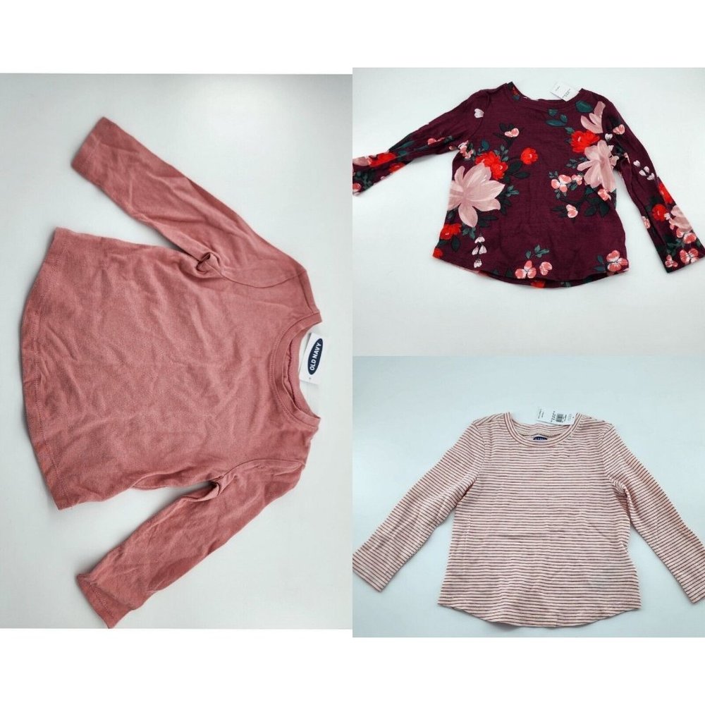 NWT Set of 3 Old Navy Baby Girls Long Sleeve Pink Cotton TShirts Size 18-24 Mos.